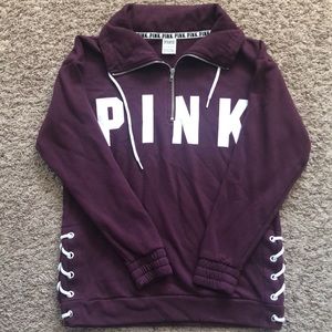 PINK Sweatshirt With Lace Up Sides